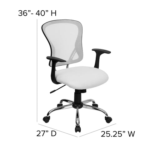 Flash Furniture Mid-Back Mesh Swivel Task Chair with Chrome Base and Arms, Metal, White, 73.66 x 60.96 x 27.94 cm