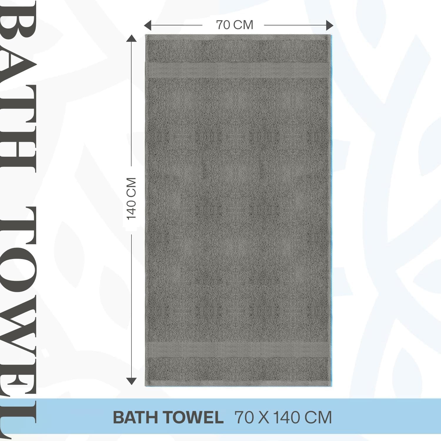 Large Bath Towels Pack of 2 Pieces 100% Ring Spun Egyptian Cotton 600gsm Luxury 70x140cm Towels for Pool, Spa