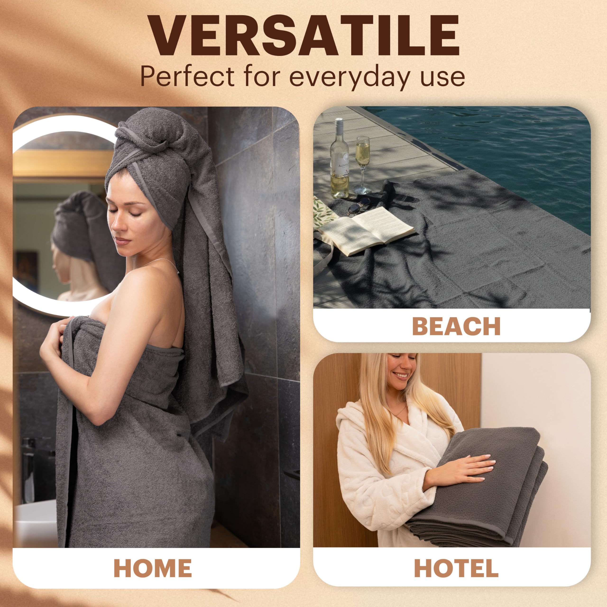NatureMark 4-Piece Bath Towel Set – Soft & Absorbent Cotton Shower Towels for Everyday Use, Anthracite Grey, 70 x 140 cm