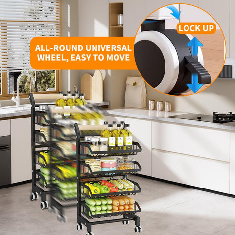 4-Tier Adjustable Vegetable Storage Rack, Removable Fruit Basket Cart