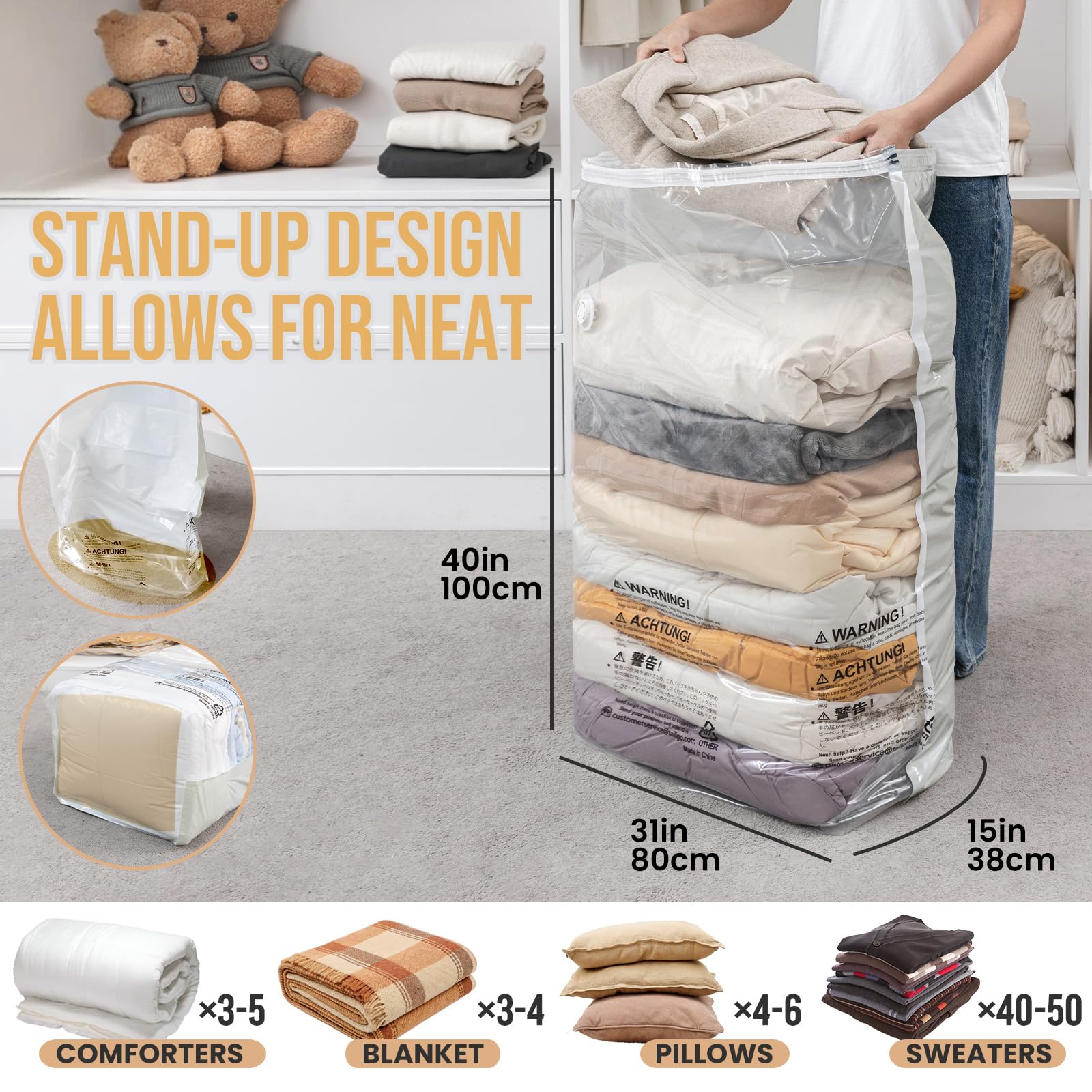 TAILI Extra Large Vacuum Storage Bags Cube 4 Jumbo(80x100x38 CM), Cream