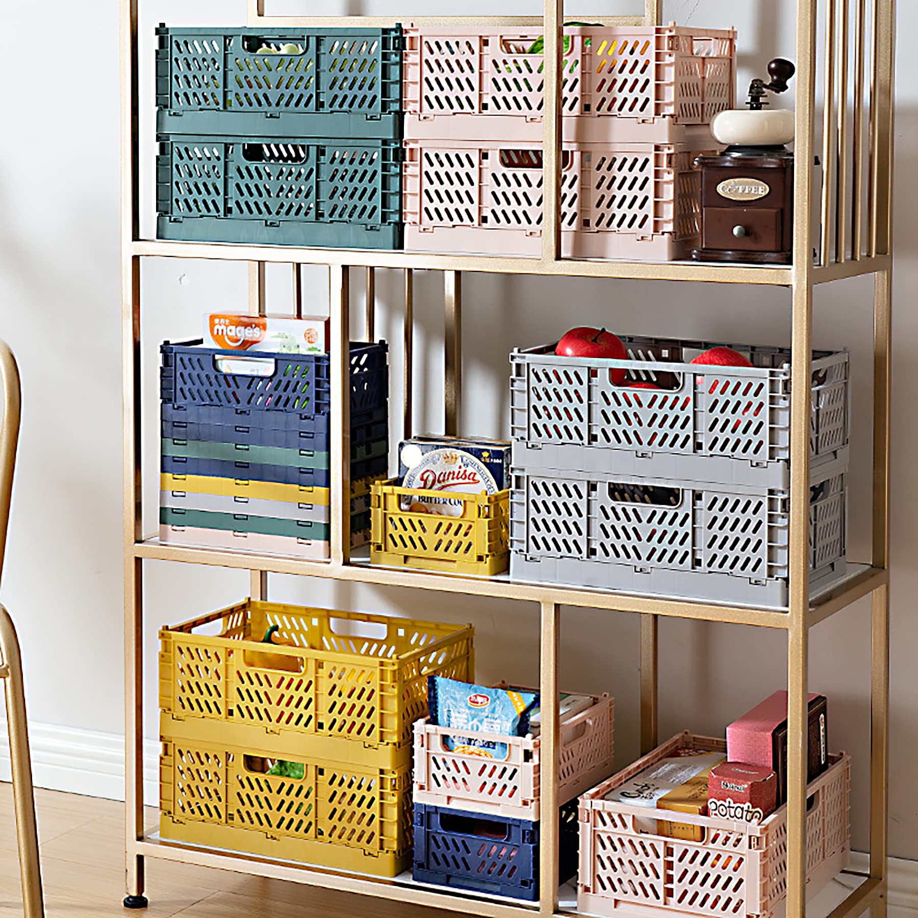 Spesh 2 Pcs Collapsible Storage Boxes Stackable Storage Baskets Folding Plastic Crates Foldable Crate Bins with Handles for Desk,Shelf,Cupboard