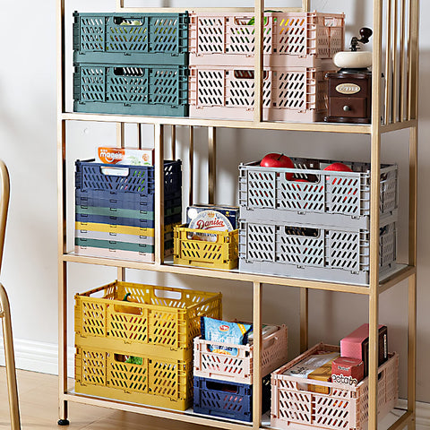 Spesh 2 Pcs Collapsible Storage Boxes Stackable Storage Baskets Folding Plastic Crates Foldable Crate Bins with Handles for Desk,Shelf,Cupboard