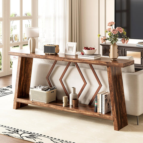 LITTLE TREE 70.9 Inch Console Table, Long Sofa Table Behind Sofa, Farmhouse Console with Shelf as Entrance Area, Living Room, Hallway