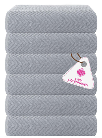 CASA COPENHAGEN Wave Textured 6-Piece Small Bath Towel Set - Grey Violet, 550 gsm, 6-piece small bath towels, cotton towels for rough and tough use