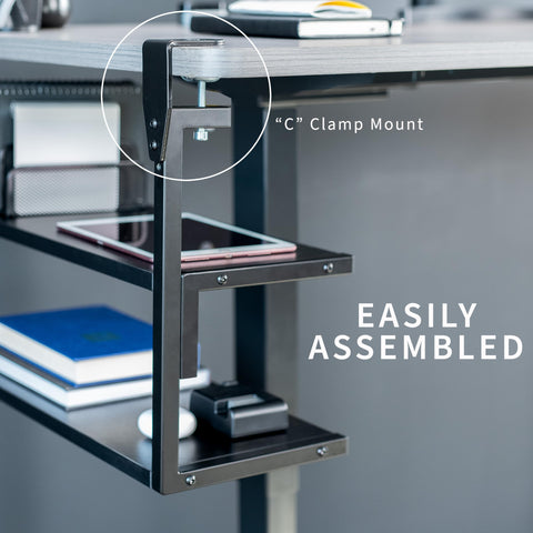 VIVO Clamp-on 61cm Above or Below Desk 2-Tier Shelving Unit for Table Accessories, Gaming Devices, and More, Storage Tray, Desktop Organizer, Black