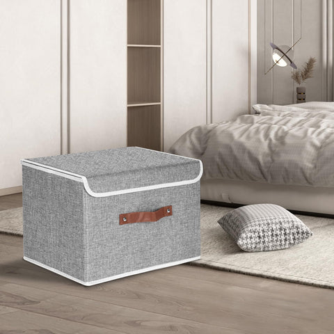 TYEERS Collapsible Storage Box with Lid, Fabric Storage Box for Clothes, Wardrobe Storage, 38x25x25 cm, Set of 3, Grey
