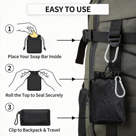 2 Pack Travel Soap Bag, Waterproof and Leakproof Soap Storage Pouches with Quick Dry Mesh Bag and Carabiner Portable Sealed Bag for Outdoor Camping