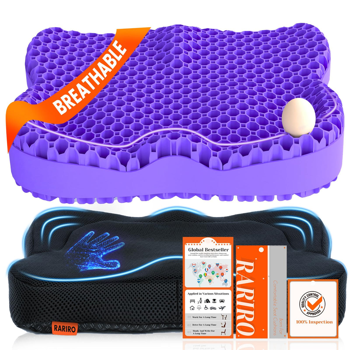 Double-Layer Honeycomb Gel Seat Cushion, Pressure Relief for Long Sitting