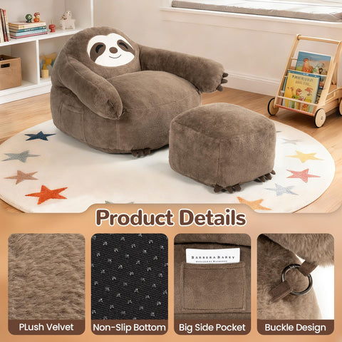Pamapic Bean Bag Chair, Sloth Bean Bag Chair with Footstool, BeanBag with FIlling Included, Ergonomic Recliner with Detachable Armrest