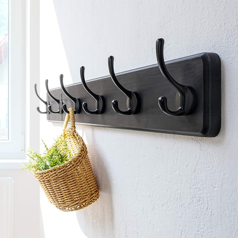 Dseap Coat Rack Wall: 60cm Long, Patented, Heavy-Duty, 6-Double-Hooks Wooden Wall Mounted Coat Rack Coat Hanger Hook Rail for Winter Coats Hat Jacket