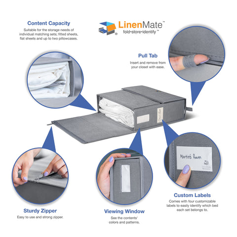 LINENMATE Twin/Full Size (Ivory 2-Pack) - The Original 2-Pack Linen Storage Container with Sheet-Folding Assisted Panels | Bed Sheets | Duvet Covers