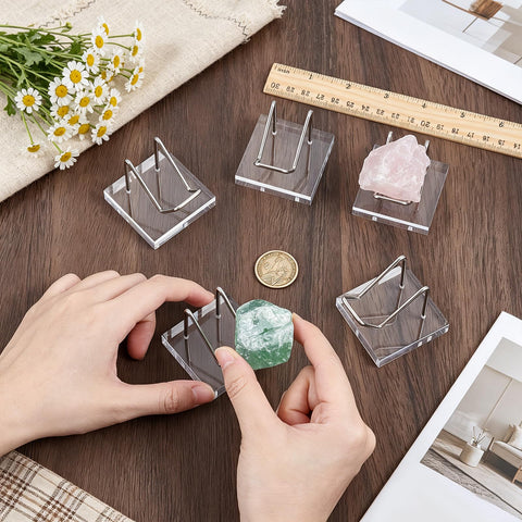 TWINKLEMON 12 Pcs Crystal Display Stand, Rock Display Holder, Crystal Holder with Acrylic Pedestal Base and Metal Arms