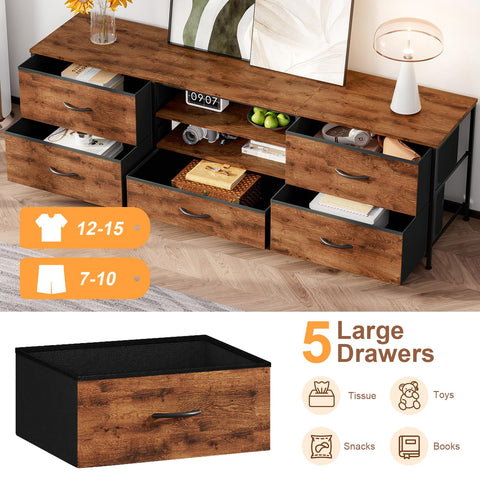 Forthcan TV Stand Cabinet, TV Unit with 5 Drawers, 140 cm, Brown