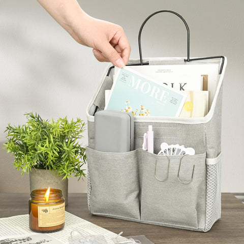 Set of 2 Waterproof Hanging Storage Organizers - Linen - Foldable - With Pockets - For Nursery, Bathroom, Bedroom, Office, RV - Grey