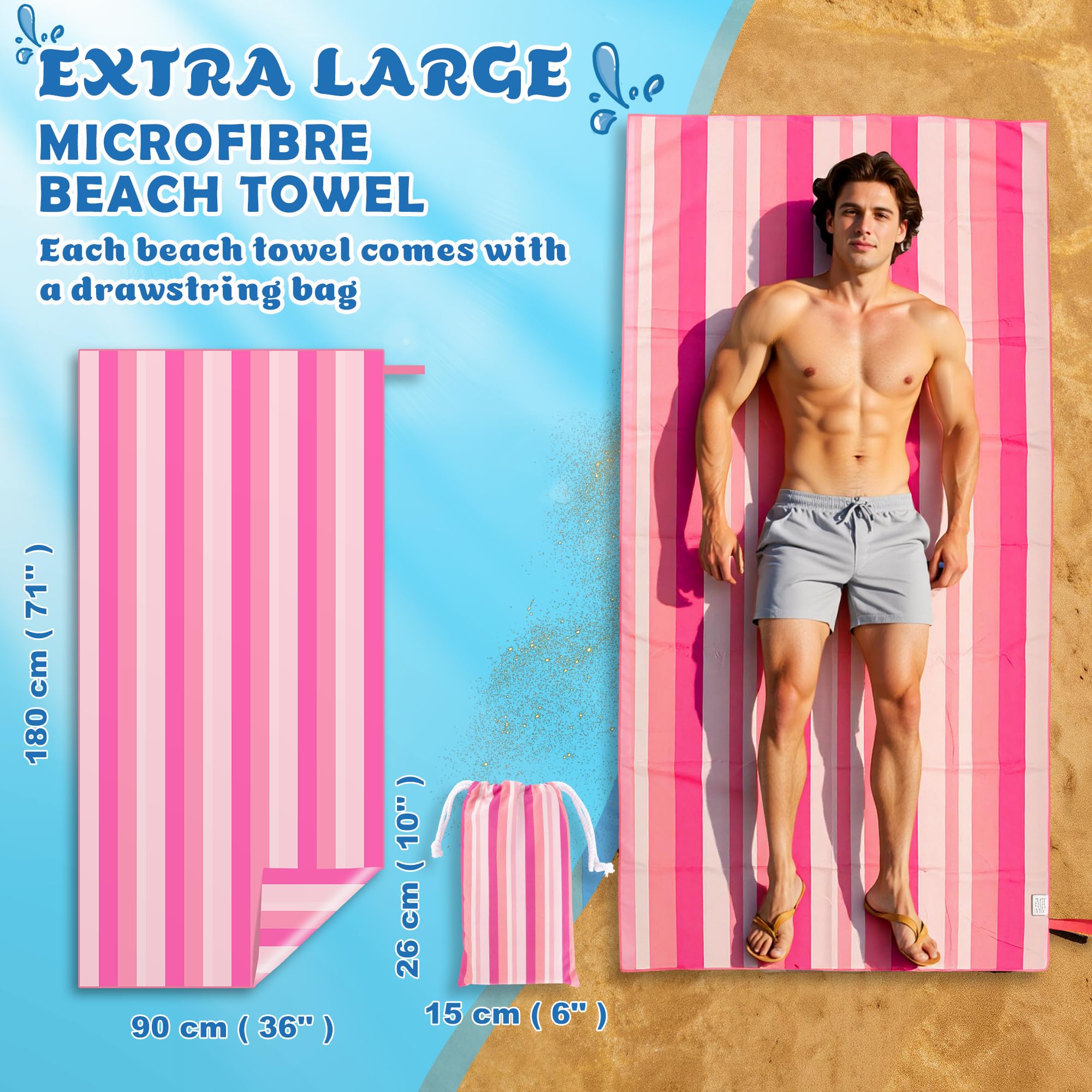 Anavasi Microfibre Beach Towels for Adults, 1 Pack 180 x 90cm 100% Recycled