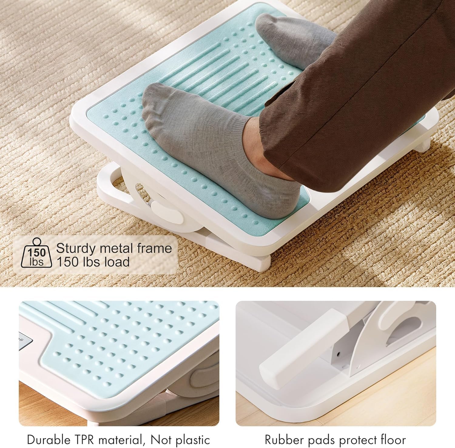 EUREKA ERGONOMIC Foot Rest Under Desk, Ergonomic Adjustable Footstool with Metal Frame, Massage Surface & 3 Height Positions