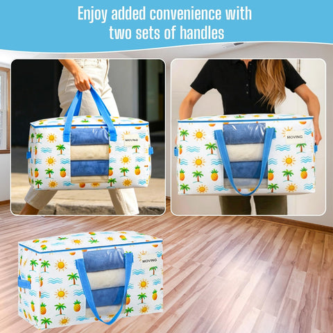 VENO 6 Pack Heavy Duty Moving Bags with Clear Window, Tropical Island, Storage Bags for Clothes and Comforter