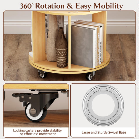 Turosur 5-Tier Rotating Bookshelf, 360° Rotating Bookcase Floor Standing