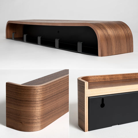 Kazai. Wall-Mounted Coat Rack 'Toke' | Modern Design Coat Rack with Hidden Wall Hooks | Solid Wood Veneer Panel Coat Hanger | Walnut