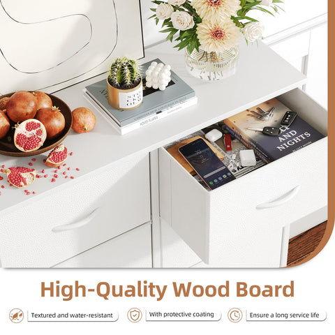 MUTUN 8 Drawers Chest of Drawers, Fabric Storage Dresser Vertical with Spacious Wooden Tabletop & Sturdy Metal Frame Large Storage Space for Bedroom