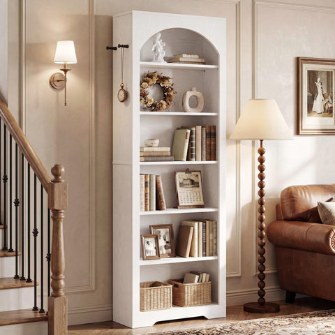IRONCK 195cm Bookshelf, 6-Tier Arched Bookcase for Living Room