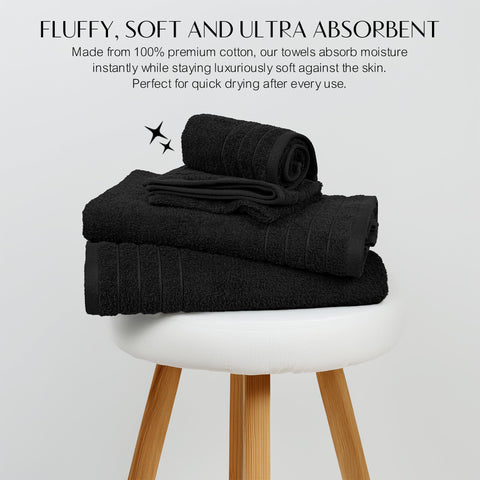 100% Cotton 8 Piece Towel Bale Set - Luxury Bathroom Towels (Black)