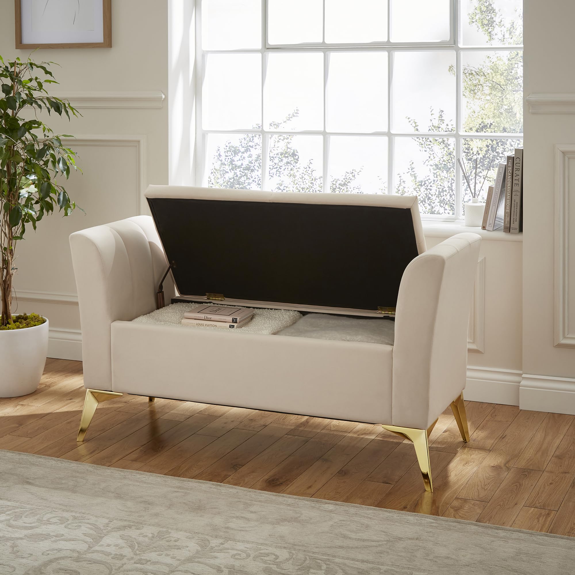 GFW Pettine Ottoman Storage Bench, Natural, H-67cm x W-121cm x D-45.5cm