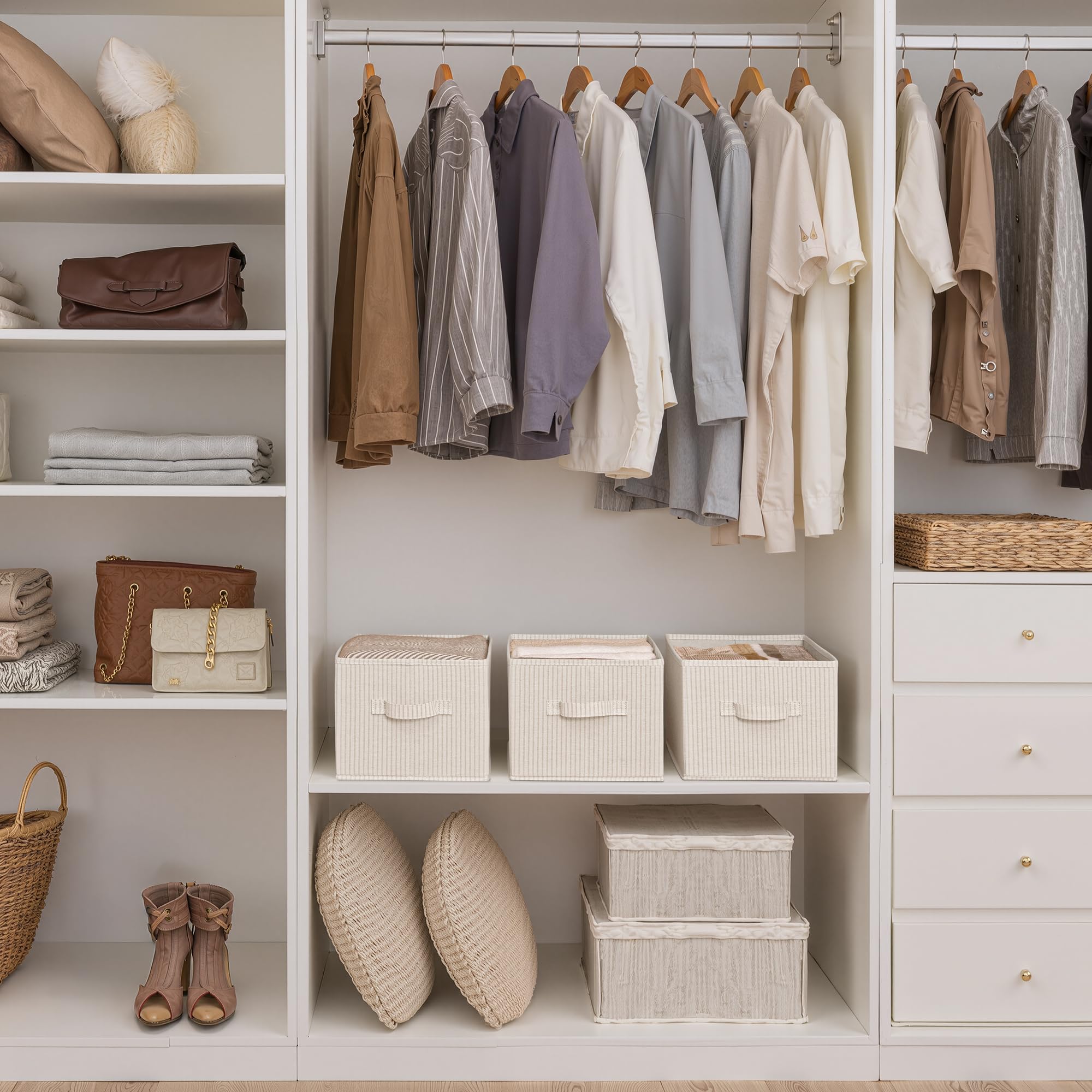 StorageWorks Shelf Storage Boxes, Large Storage Baskets for Shelves, Rectangular Wardrobe Organisers with Handles
