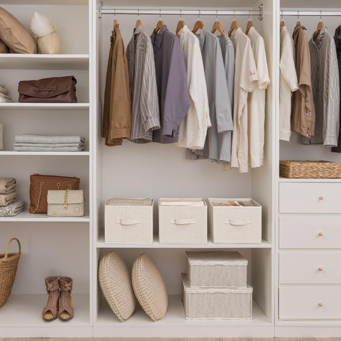 StorageWorks Shelf Storage Boxes, Large Storage Baskets for Shelves, Rectangular Wardrobe Organisers with Handles