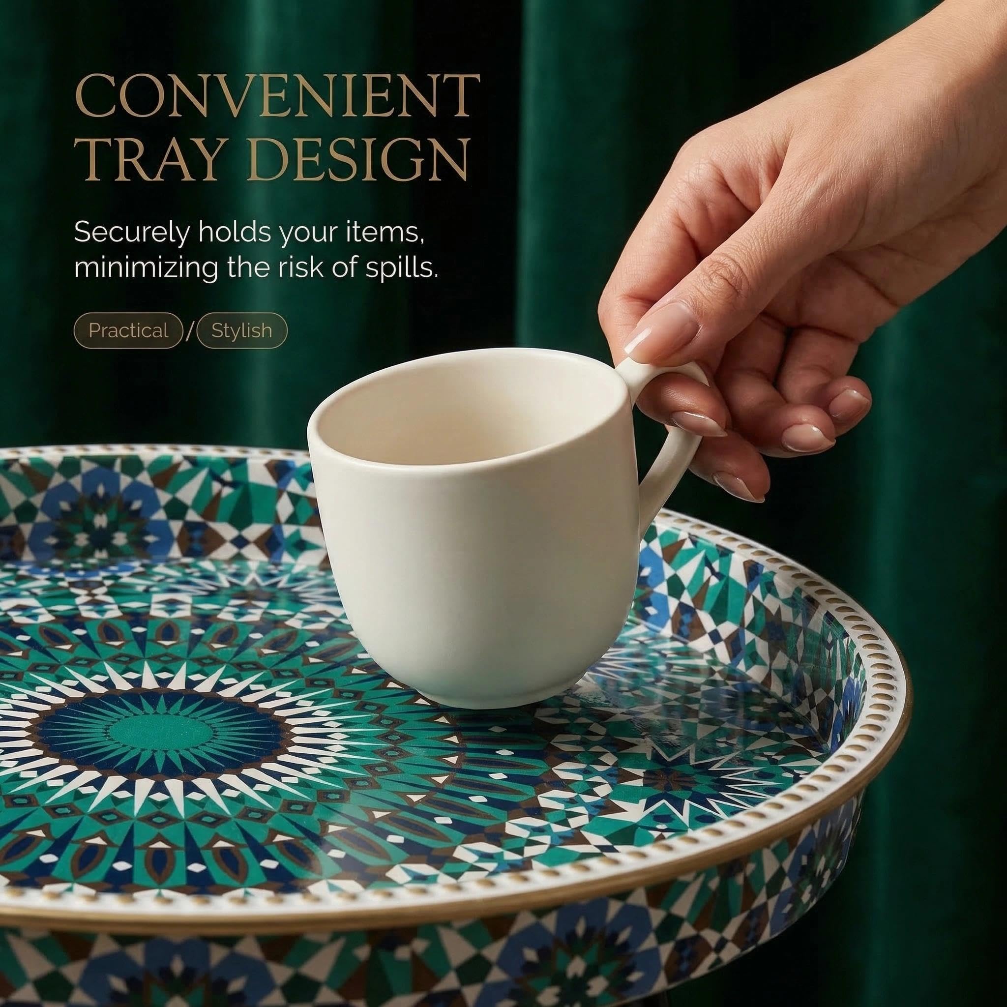 Simmer Stone Round Indoor Side Tables with Detachable Wooden 3 Legs, Versatile Tray Table, Perfect For Round Coffee Table Tea