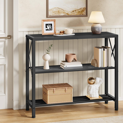 Hoctieon Industrial Console Table, 3 Tier Entryway Table, Metal Frame, Sofa Tables with Shelf, Hallway Desk, Entrance Tables for Entryway