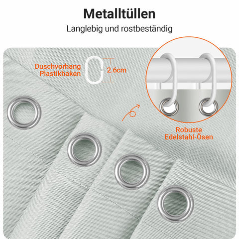 Lerores Shower Curtain, 200 x 220 cm, Grey, Weighted Hem, Anti-Mould Textile, Water-Repellent, Washable Polyester Fabric Bath Curtains for Bathroom