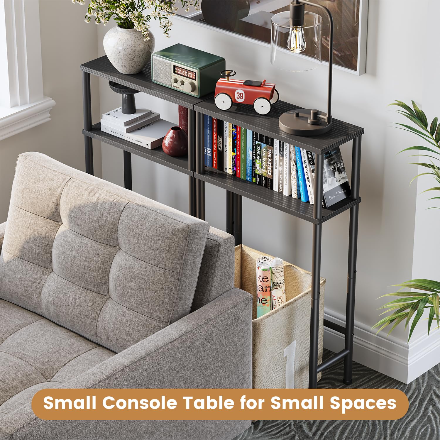 Asgolion Console Table, 2-Tier Slim Sofa Table, 40 x 20 x 80 cm