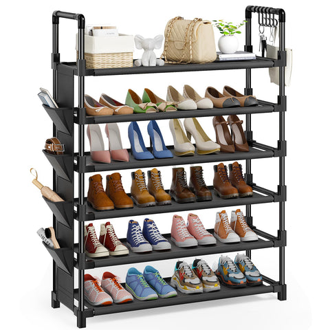 Mavivegue 6 Tier Metal Shoe Rack with 5 Hooks & 4 Side pockets