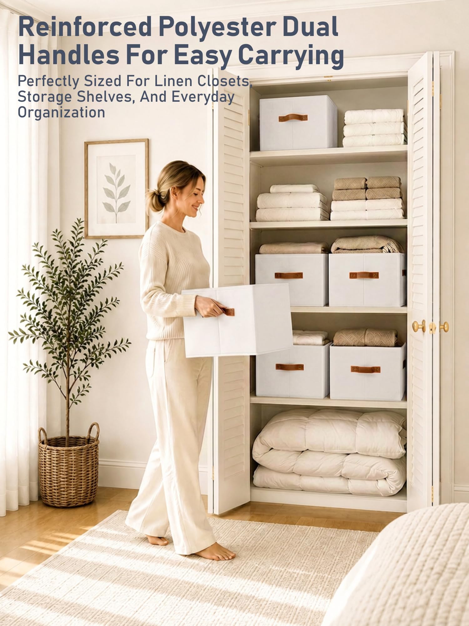 6 Pack Collapsible Fabric Storage Boxes for Wardrobe Shelves, 14"x10",White
