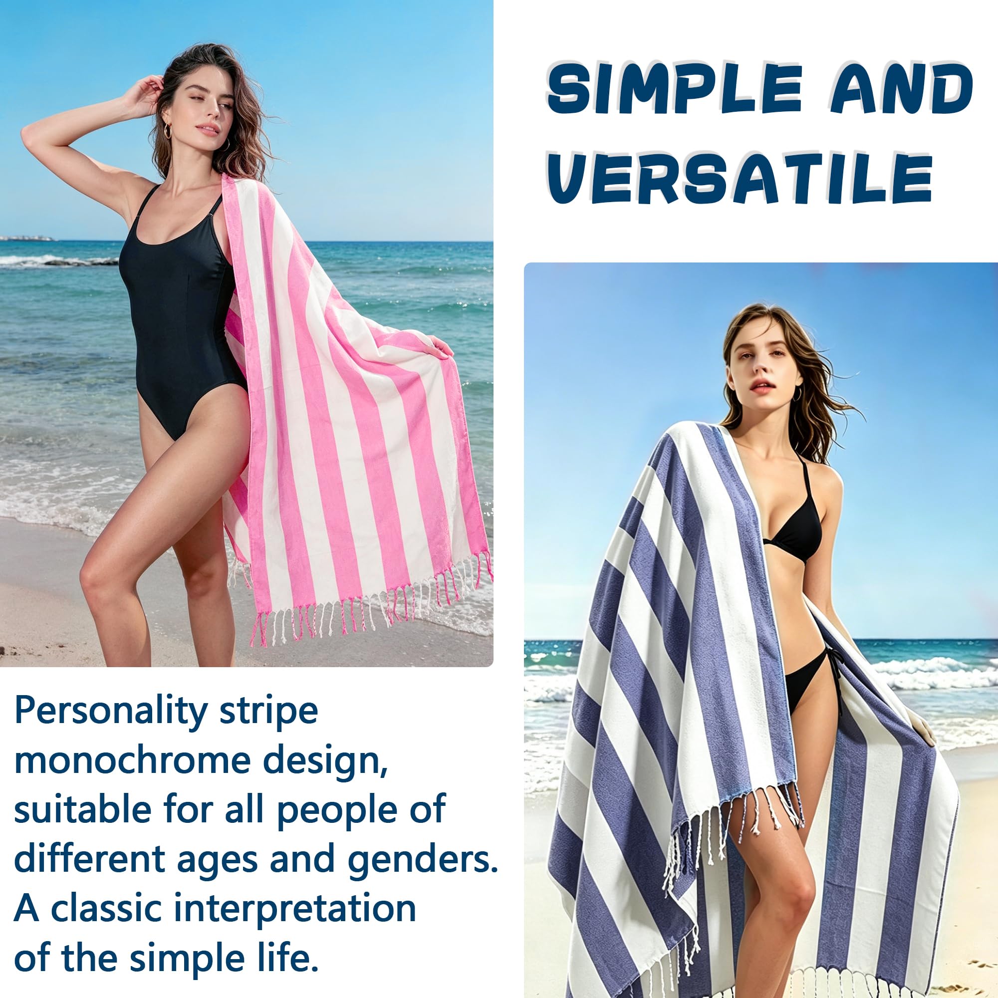 2 Pcs Turkish Beach Towel Cotton Lightweight Sand Free Blanket Quick Dry Serviette de Plage Towels for Swimming Camping Accessories Women Summer