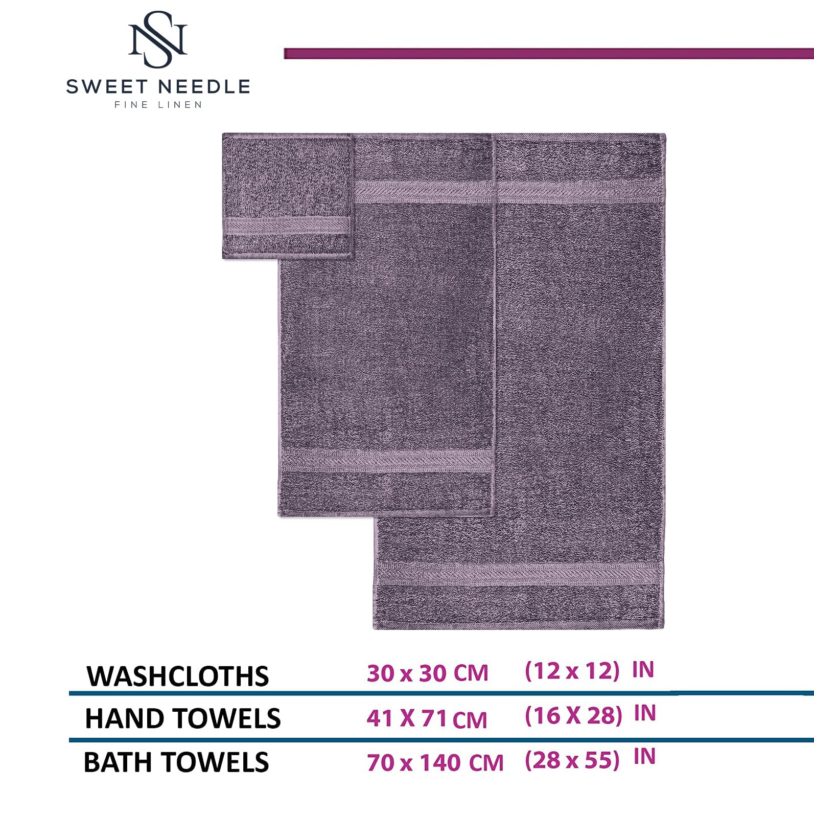 SweetNeedle 6 Piece Towel Set - 2 Bath Towels, 2 Hand Towels and 2 Washcloths Cotton Daily Use Hotel Spa Quality Soft Highly Absorbent Quick Dry