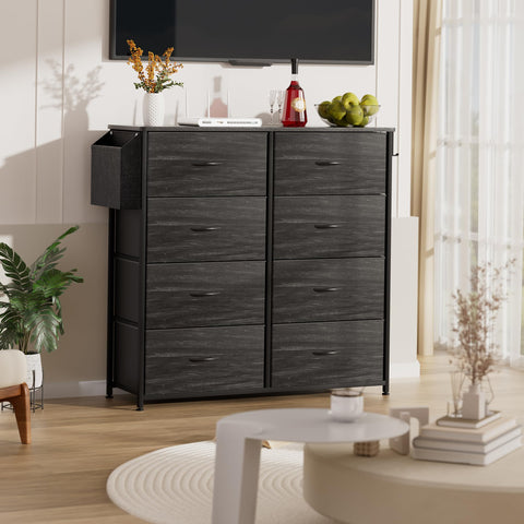 PURFINO Fabric Chest of Drawers - Canvas Storage Unit with 8 Large Drawers, Label Cards, Side Pocket & Hook for Living Room, Hallway, Bedroom