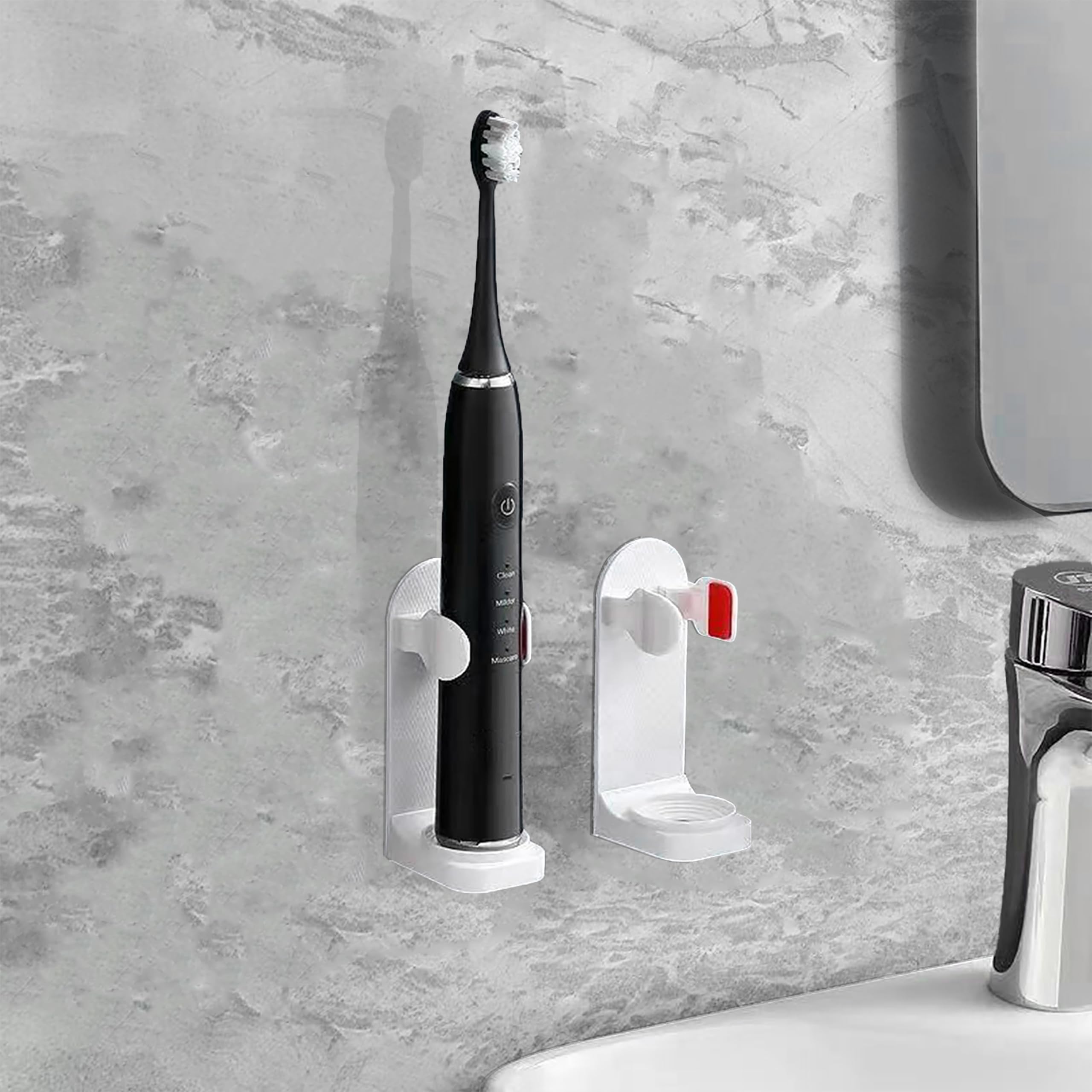Electric Toothbrush Holder Wall Mounted 2Pack Set for Bathroom,Adjustable Size Toothpaste Dispenser Stand Organizer for Adult Kids Toothbrush