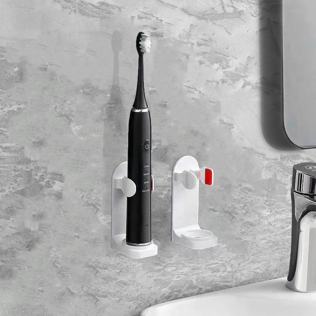 Electric Toothbrush Holder Wall Mounted 2Pack Set for Bathroom,Adjustable Size Toothpaste Dispenser Stand Organizer for Adult Kids Toothbrush