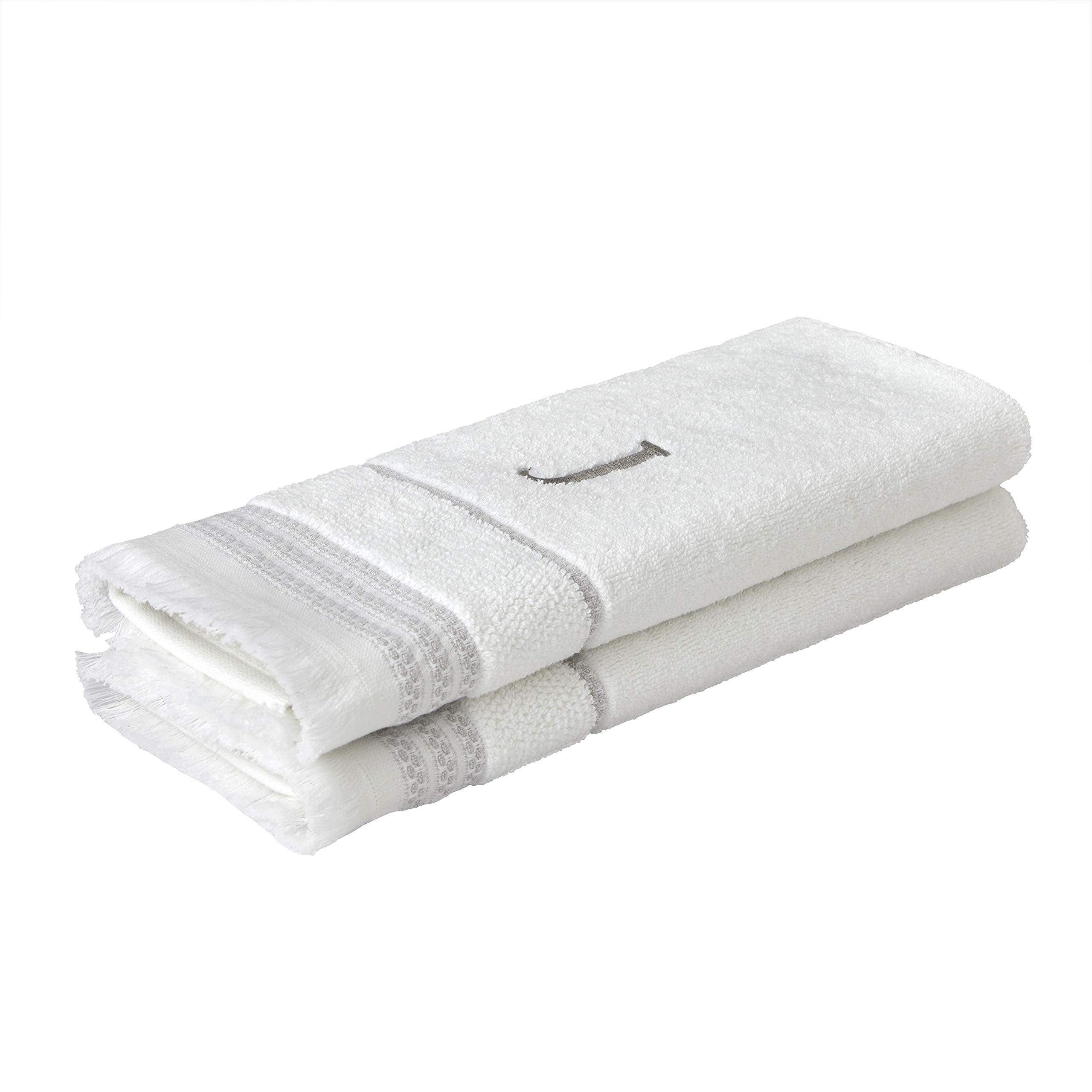 SKL Home Hand Towel Set, J, Cotton, White, 16x26