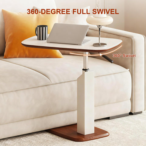 liameya Adjustable Height C Shaped Side Table with Pneumatic Lift, 360° Swivel & Hidden Wheels, Sofa End Tables that Slide under