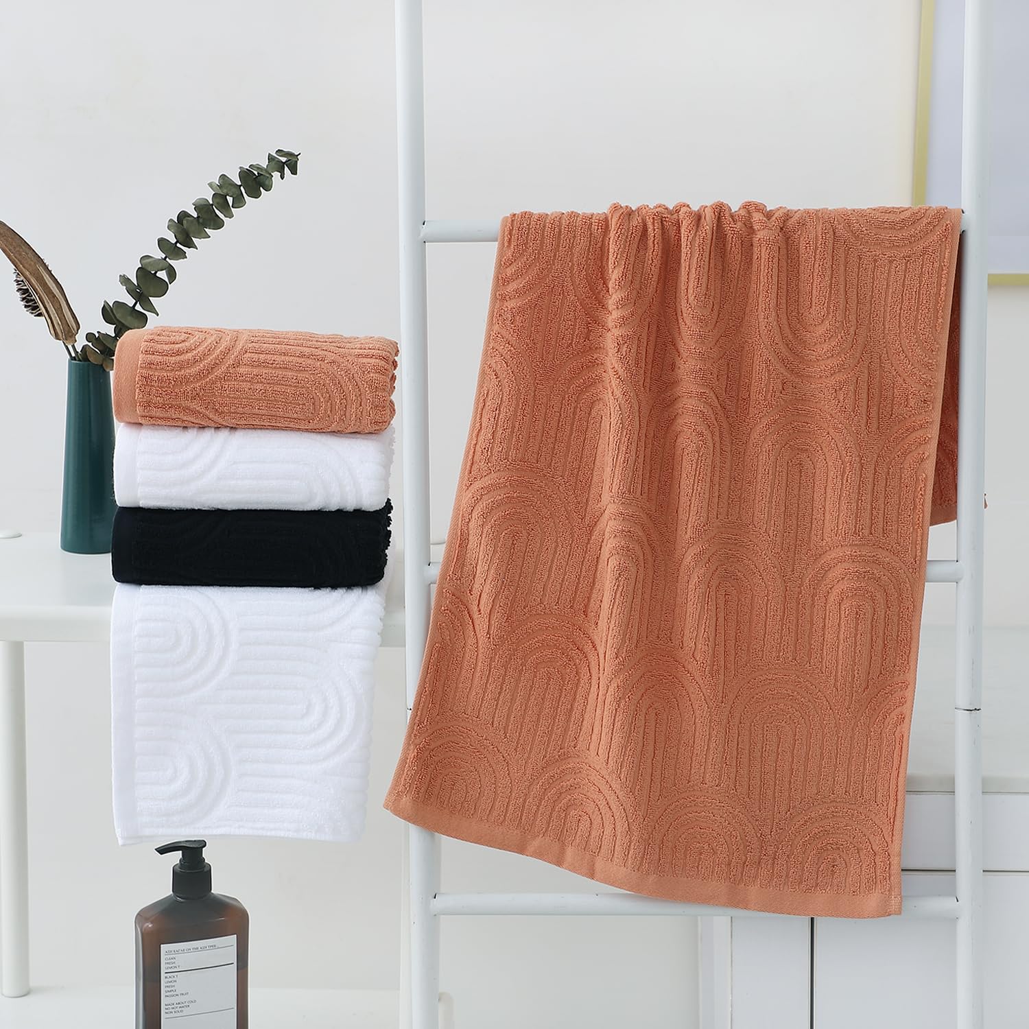 Pidada Hand Towels Set of 2 Striped Pattern 100% Cotton Absorbent Soft Decorative Towel for Bathroom (Burnt Orange)