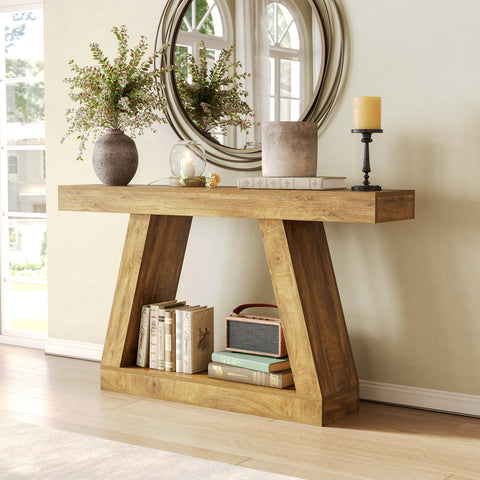 LITTLE TREE 55-Inch Sofa Table with Storage, Farmhouse Console Table for Home, Rectangular Wooden Entryway Furniture for Living Room, Bedroom, Office