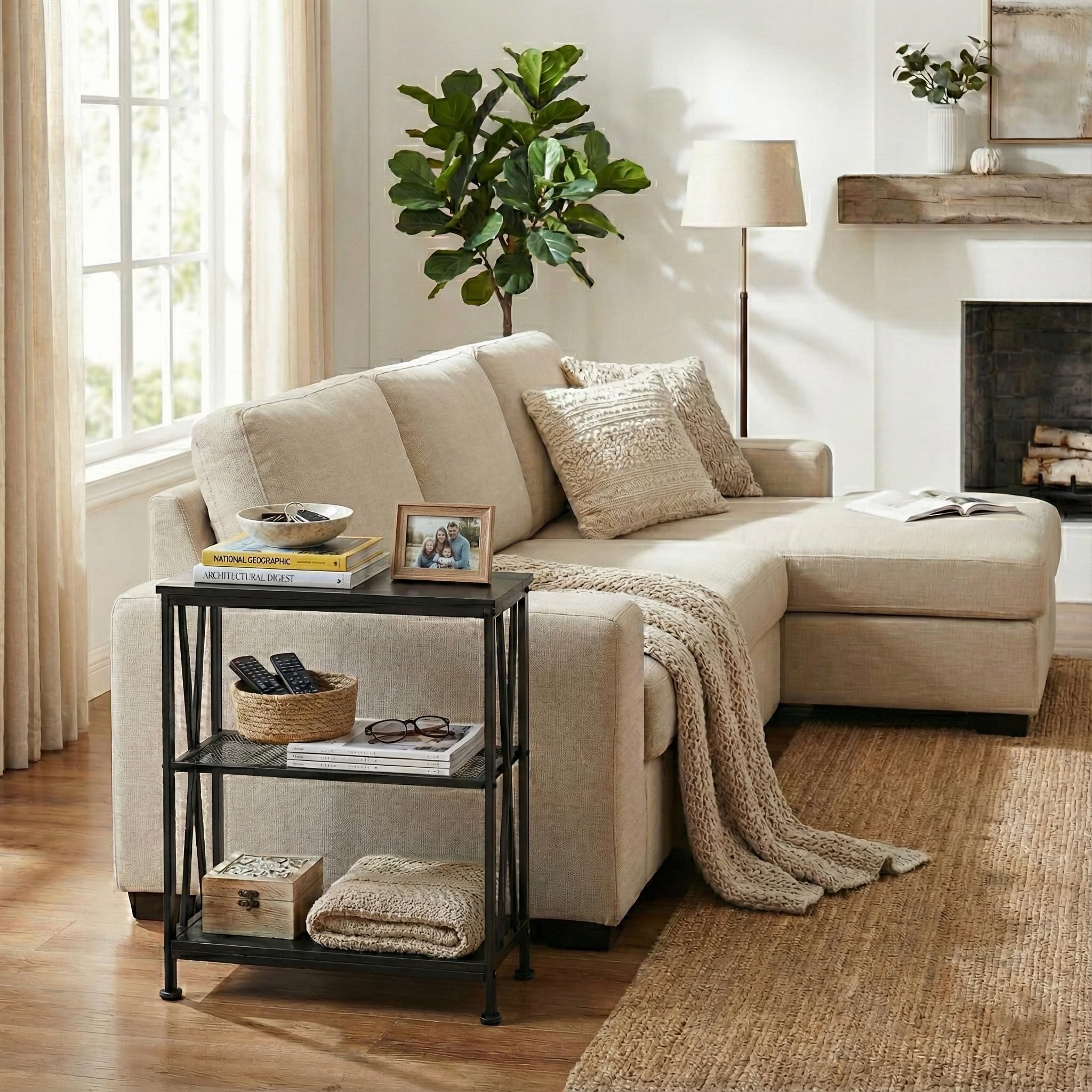 Narrow Side Table,3-Tier End Table With Storage Shelves,Small Hallway Table, Industrial Accent Table With Metal Frame Slim Nightstand Sofa Side Table