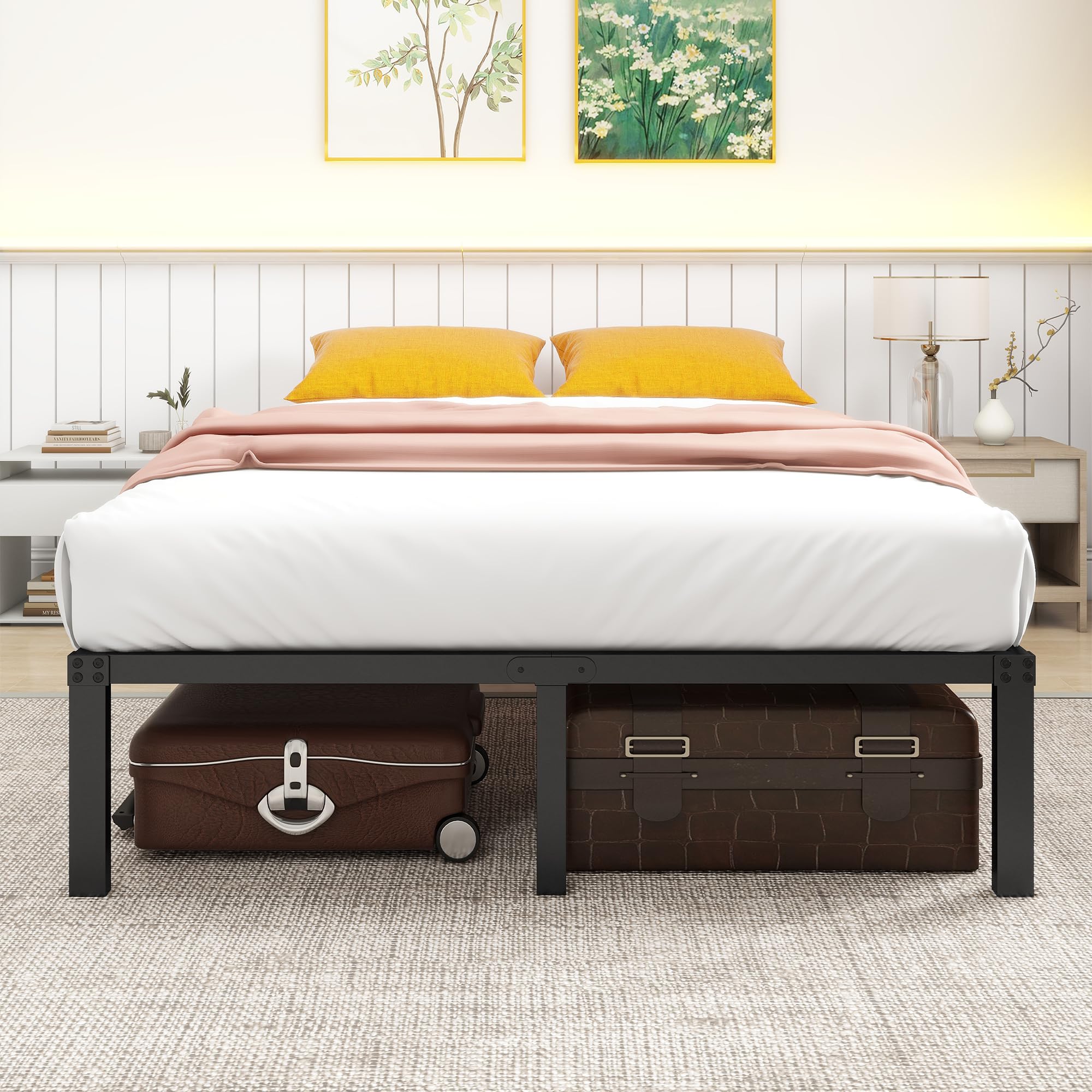 HOMERECOMMEND 4ft6 Double Bed Frame with Under Bed Storage,135x190cm,Black