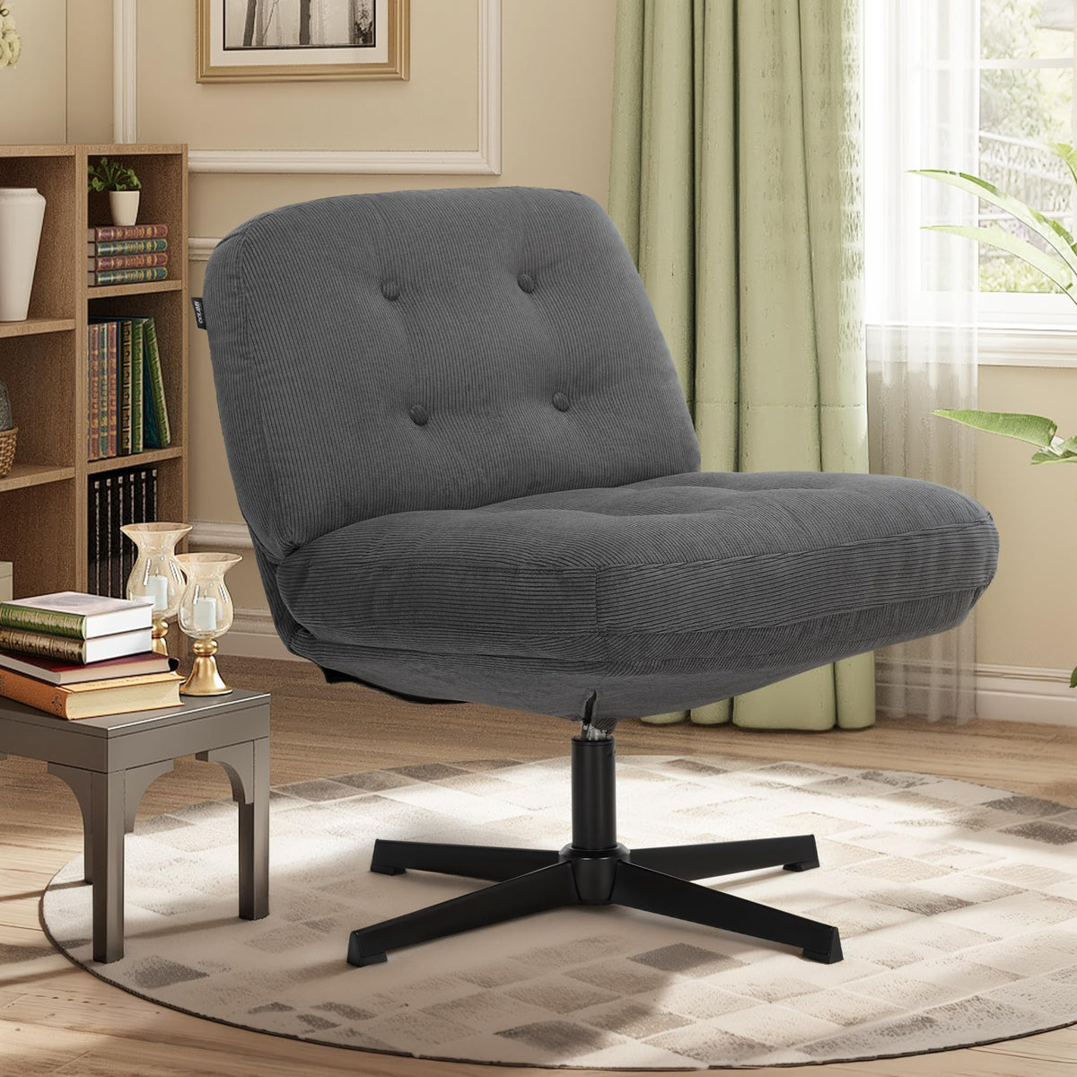 COLAMY 360° Swivel Home Office Chair – Thick Padded Corduroy Desk Chair with Metal Base, Modern Comfortable Computer Chair for Study or Living Room