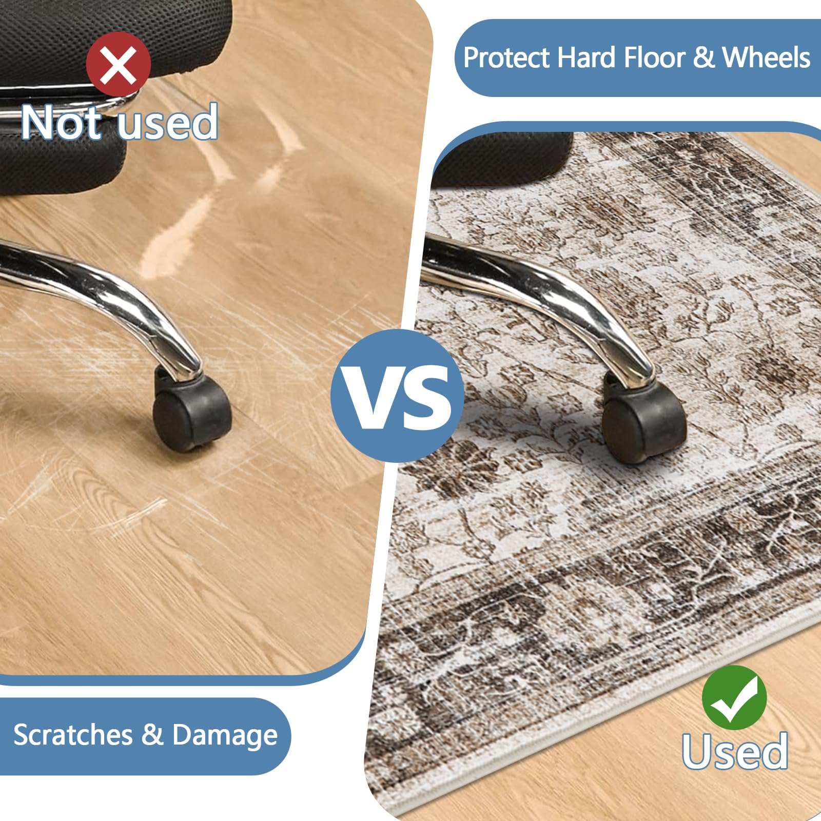 Office Chair Mat for Hardwood Floor, 90x120 cm Anti-Slip Computer Gaming Desk Mat, Multi-Purpose Floor Protector for Home Office Rolling Chair