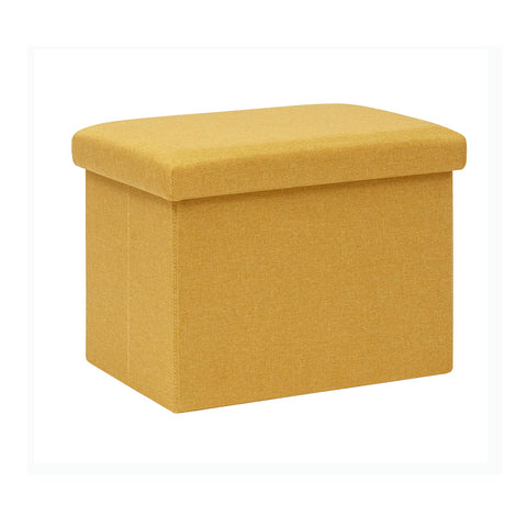 Bonlife Ottoman Storage Box - Foldable Rectangular Footstool for Living Room, Kids Toy Chest with Lid, Multi-Use Seat & Storage, Ginger Yellow